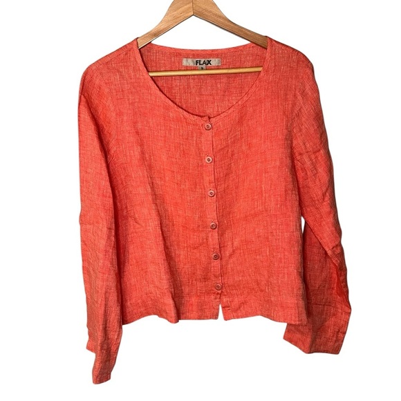 FLAX 100% Linen Tangerine Button Blouse - Picture 2 of 9